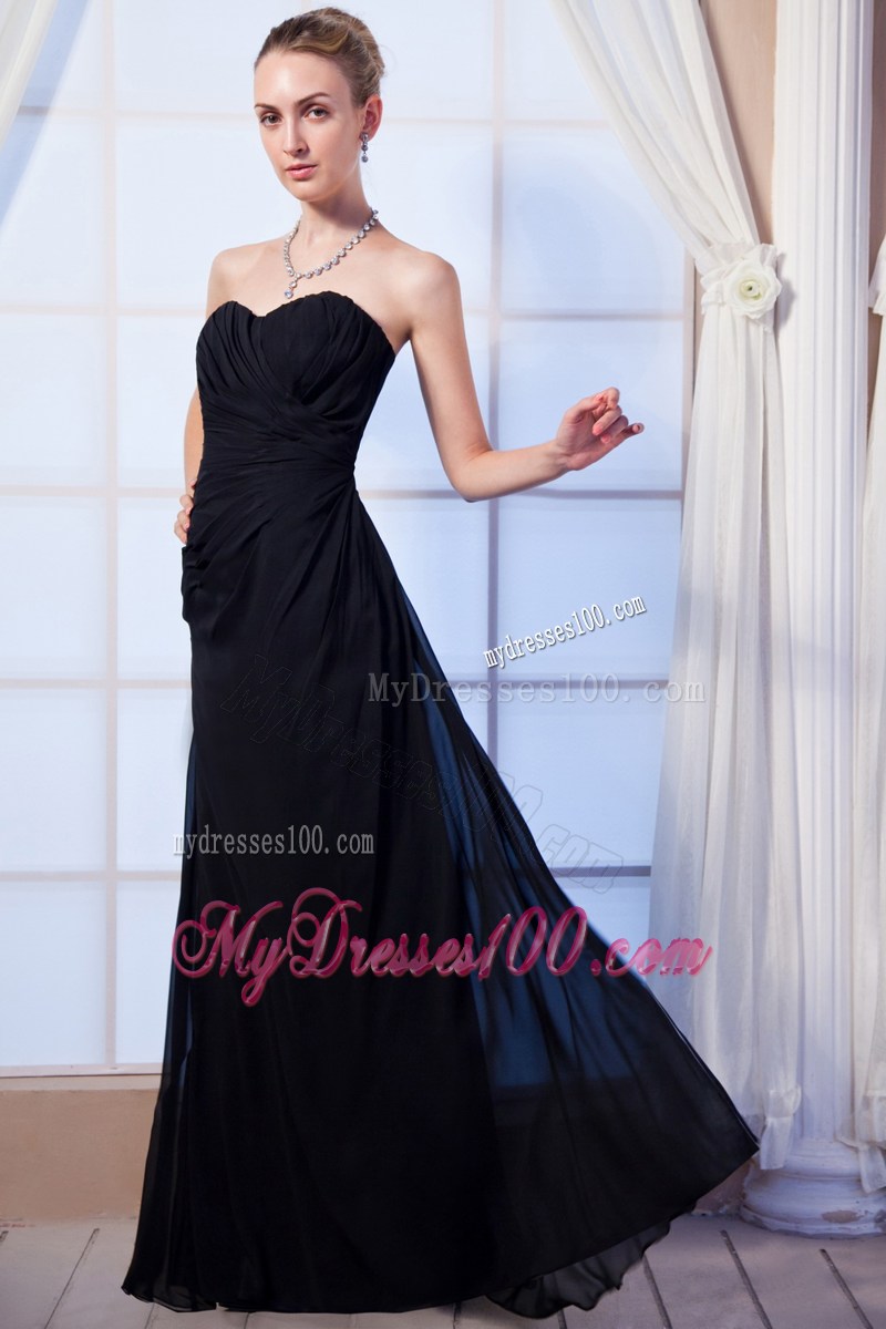 Black Empire Sweetheart Floor-length Ruched Prom Graduation Dress