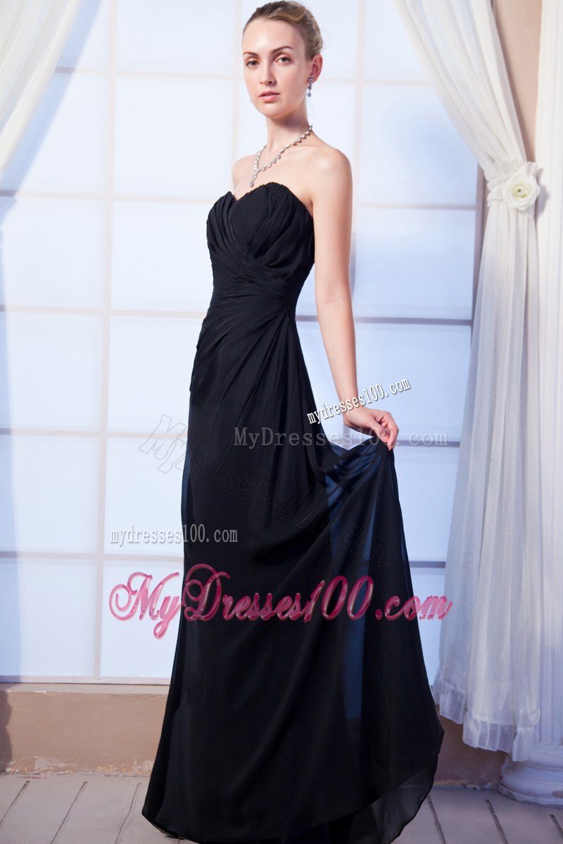 Black Empire Sweetheart Floor-length Ruched Prom Graduation Dress