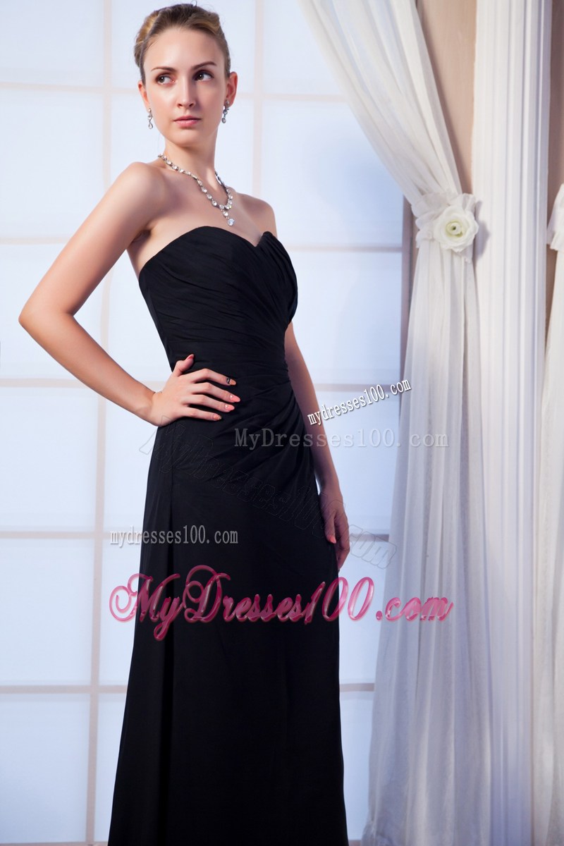 Black Empire Sweetheart Floor-length Ruched Prom Graduation Dress