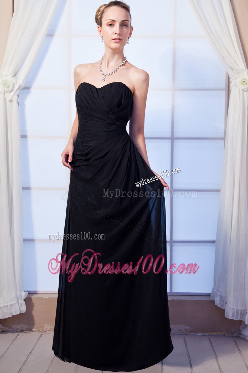 Black Empire Sweetheart Floor-length Ruched Prom Graduation Dress