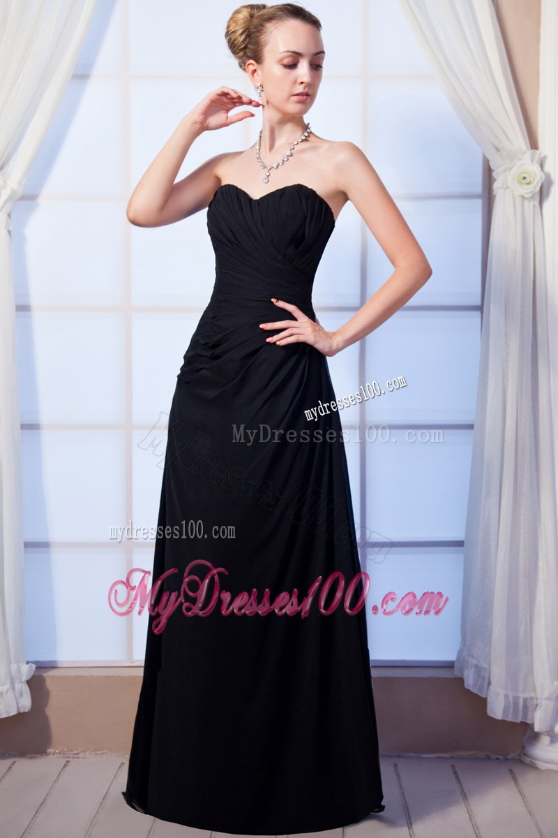 Black Empire Sweetheart Floor-length Ruched Prom Graduation Dress
