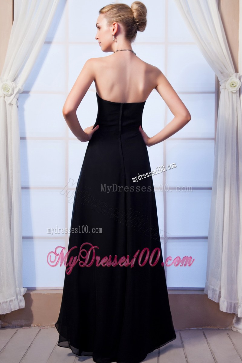 Black Empire Sweetheart Floor-length Ruched Prom Graduation Dress