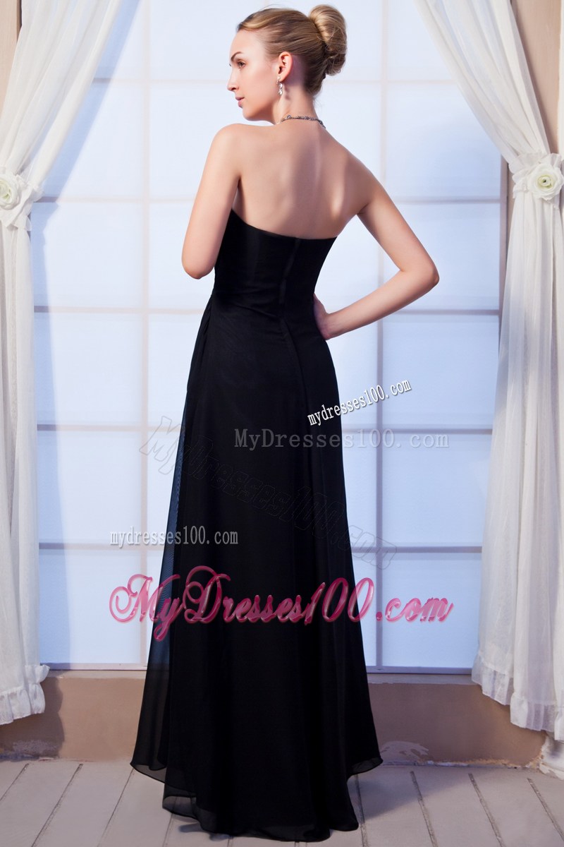 Black Empire Sweetheart Floor-length Ruched Prom Graduation Dress