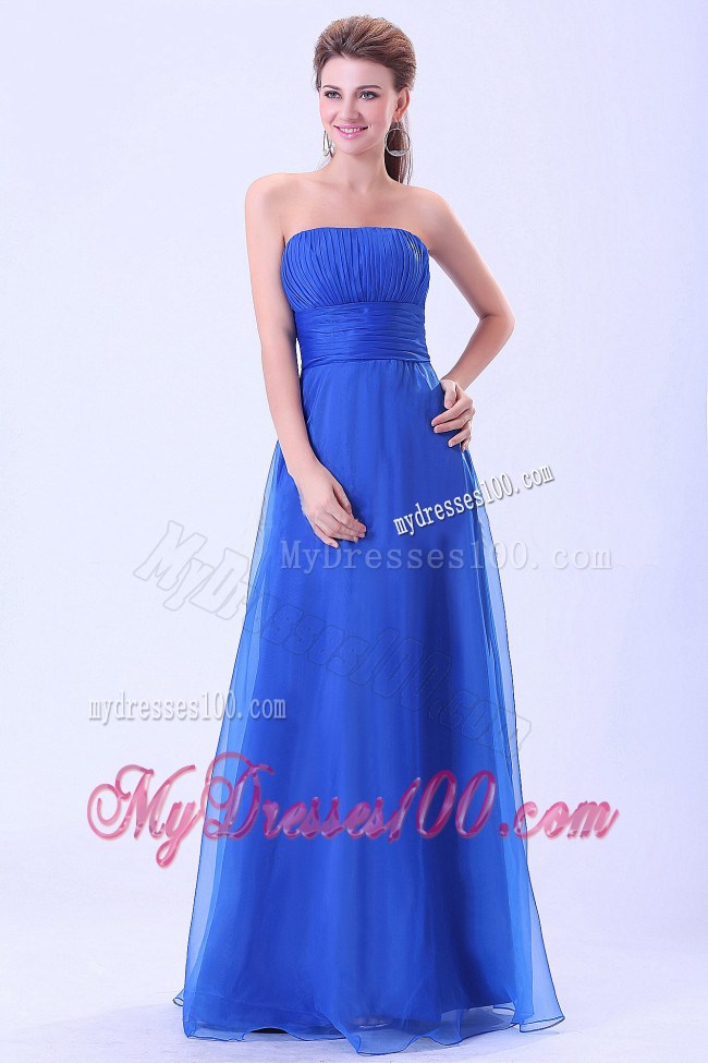 Blue 2013 Ruched Prom Graduation Dress with Empire Strapless