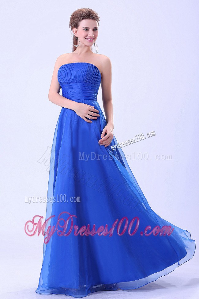 Blue 2013 Ruched Prom Graduation Dress with Empire Strapless