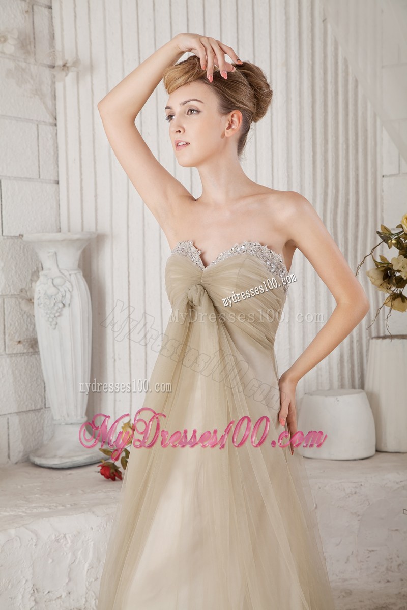 Brown Sweetheart Brush Train Beading and Ruching Graduation Dress