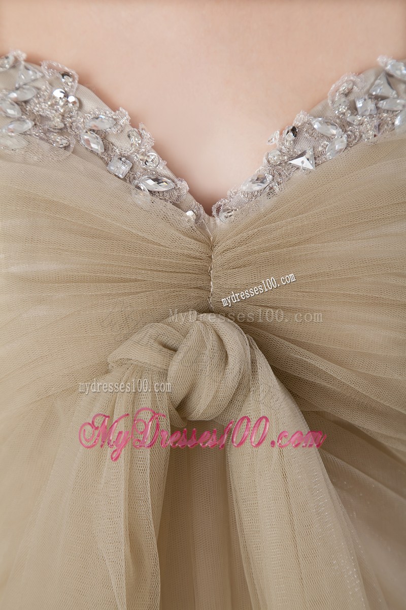 Brown Sweetheart Brush Train Beading and Ruching Graduation Dress