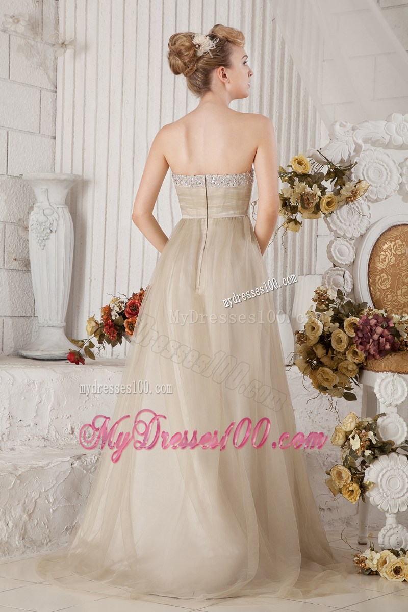 Brown Sweetheart Brush Train Beading and Ruching Graduation Dress