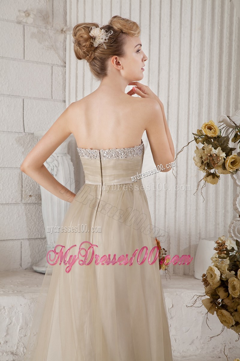 Brown Sweetheart Brush Train Beading and Ruching Graduation Dress