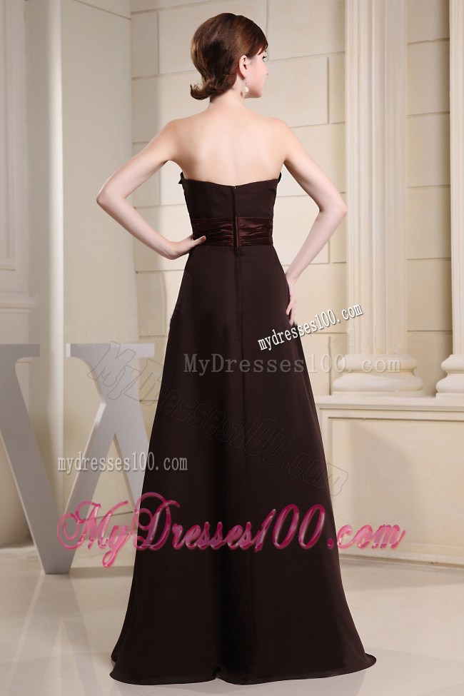Brown Prom Dress With Hand Made Flowers and Strapless