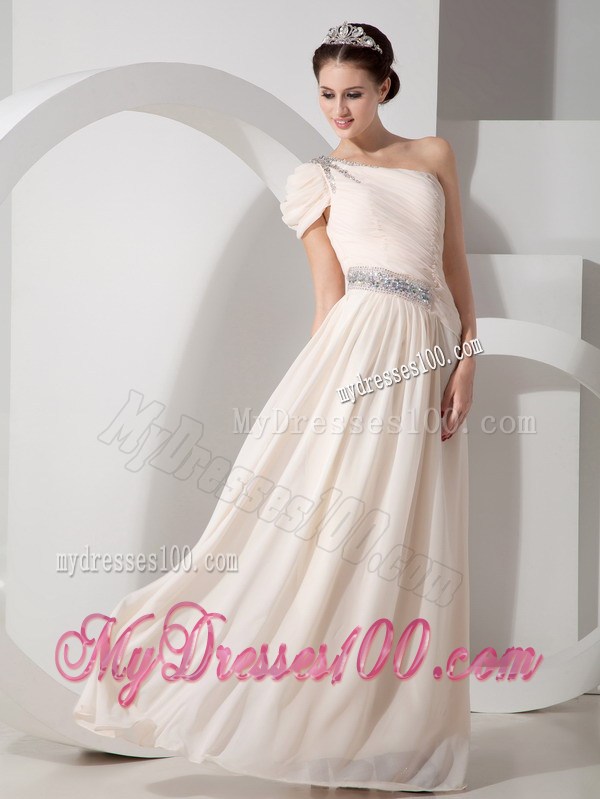 Champagne Empire One Shoulder Beading Graduation Dress
