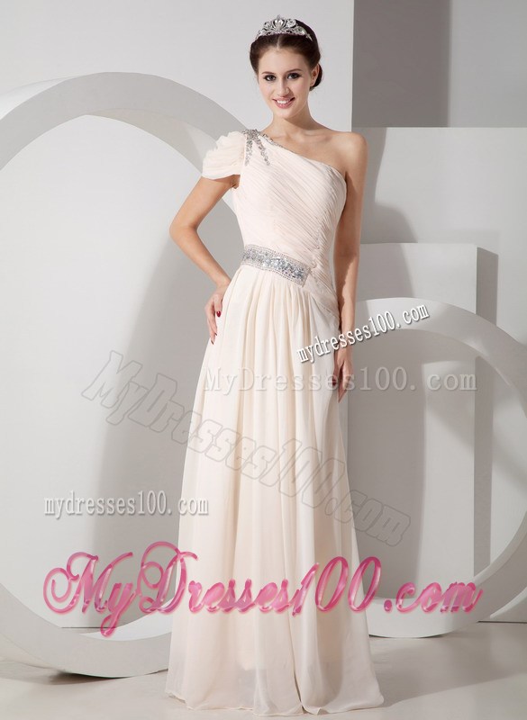 Champagne Empire One Shoulder Beading Graduation Dress