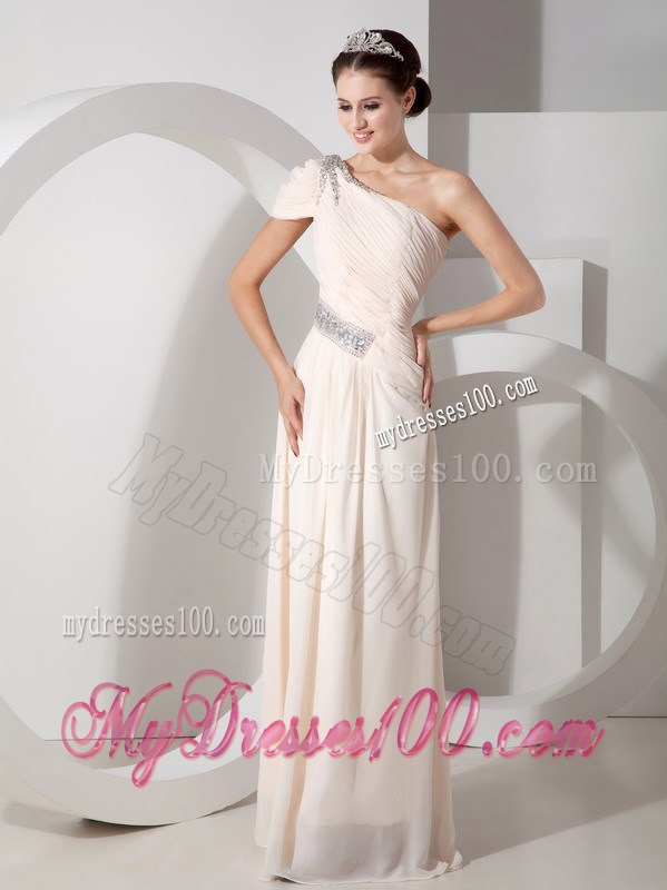 Champagne Empire One Shoulder Beading Graduation Dress