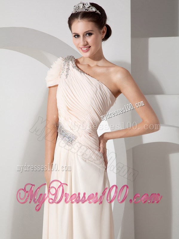 Champagne Empire One Shoulder Beading Graduation Dress
