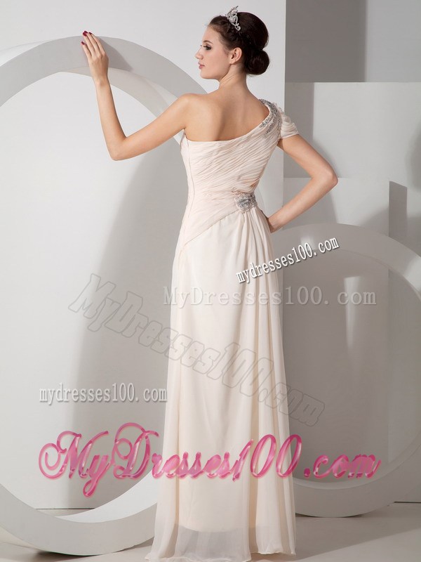 Champagne Empire One Shoulder Beading Graduation Dress