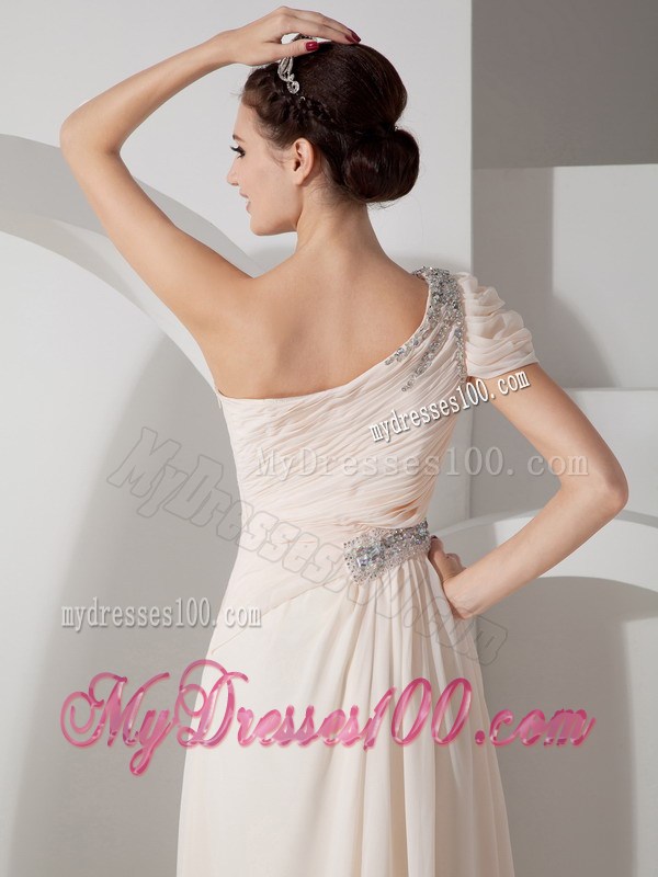 Champagne Empire One Shoulder Beading Graduation Dress
