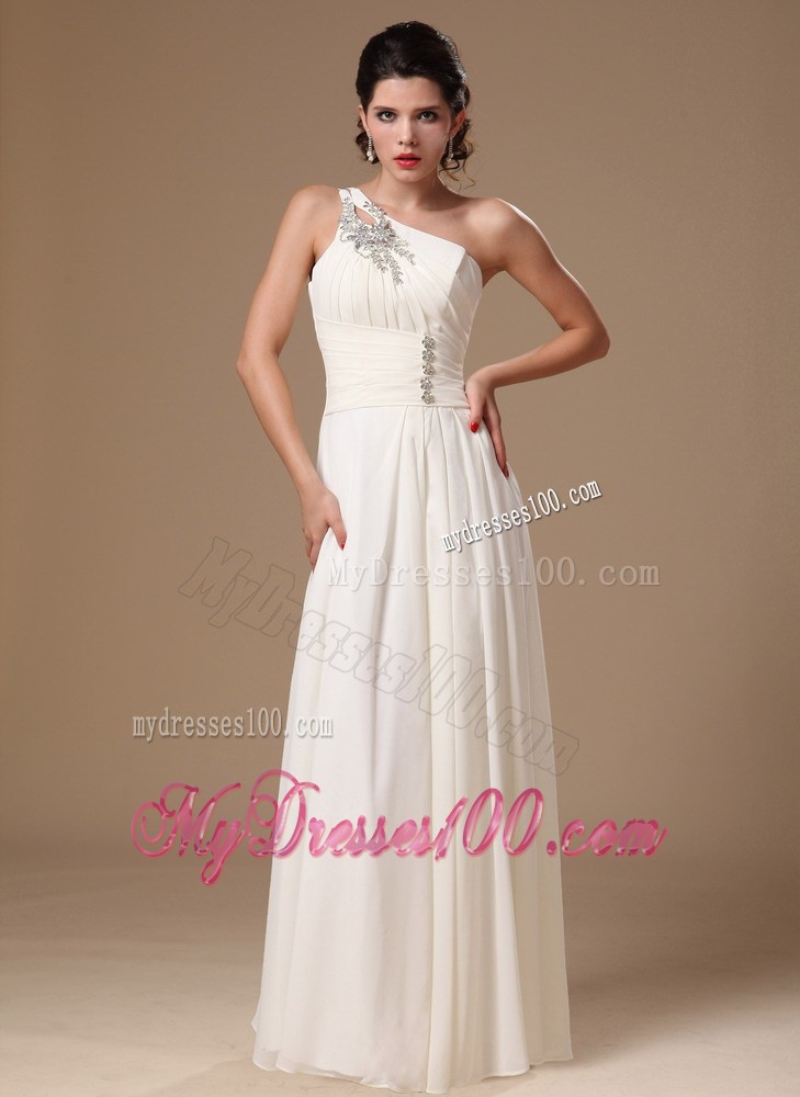 Beaded Decorate One Shoulder White Empire 2013 Prom Gowns