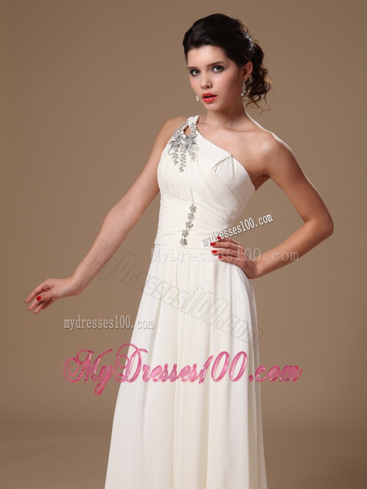 Beaded Decorate One Shoulder White Empire 2013 Prom Gowns