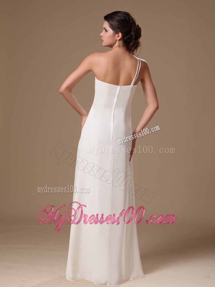 Beaded Decorate One Shoulder White Empire 2013 Prom Gowns