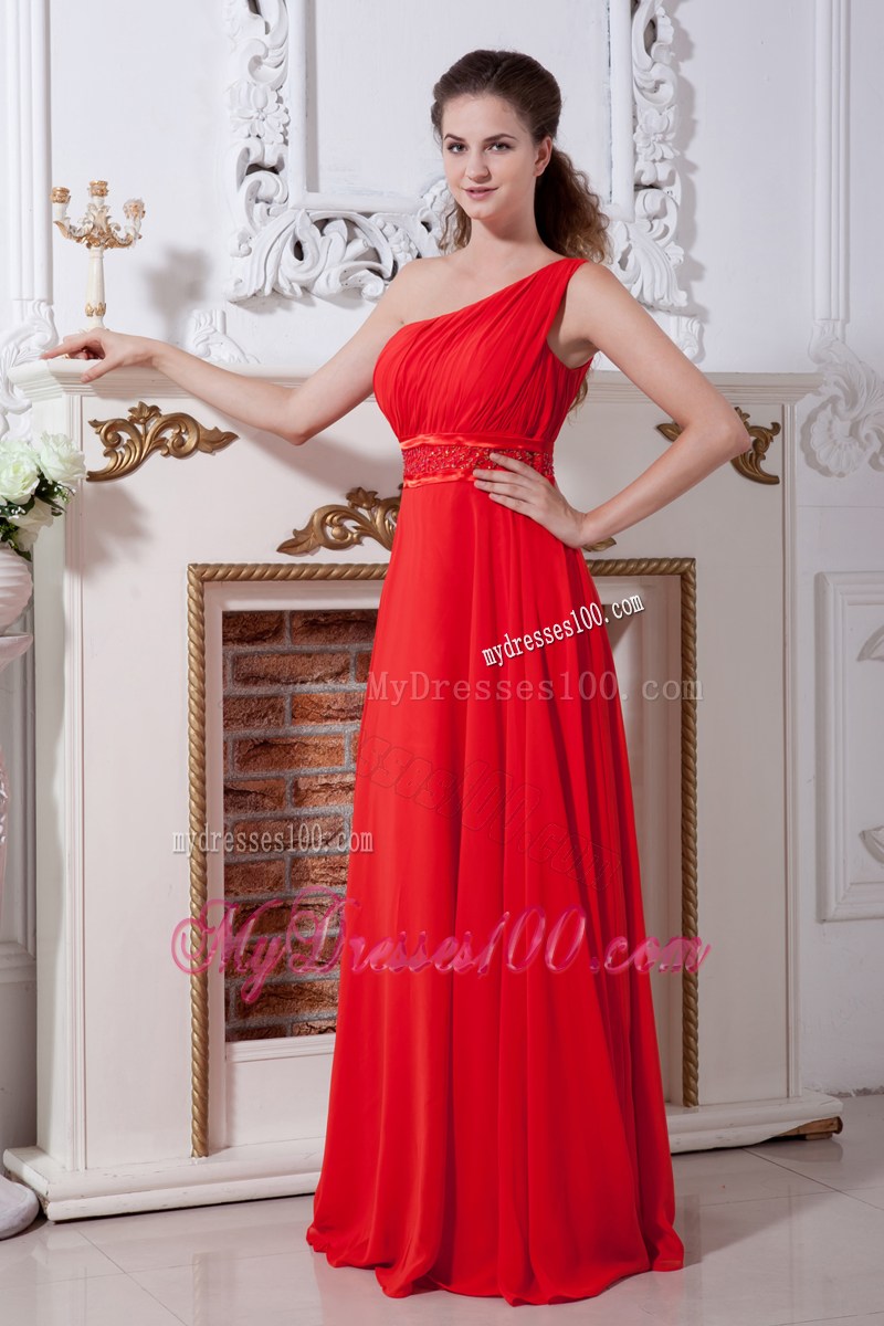 Simple Red One Shoulder Prom Graduation Dress Empire Floor-length
