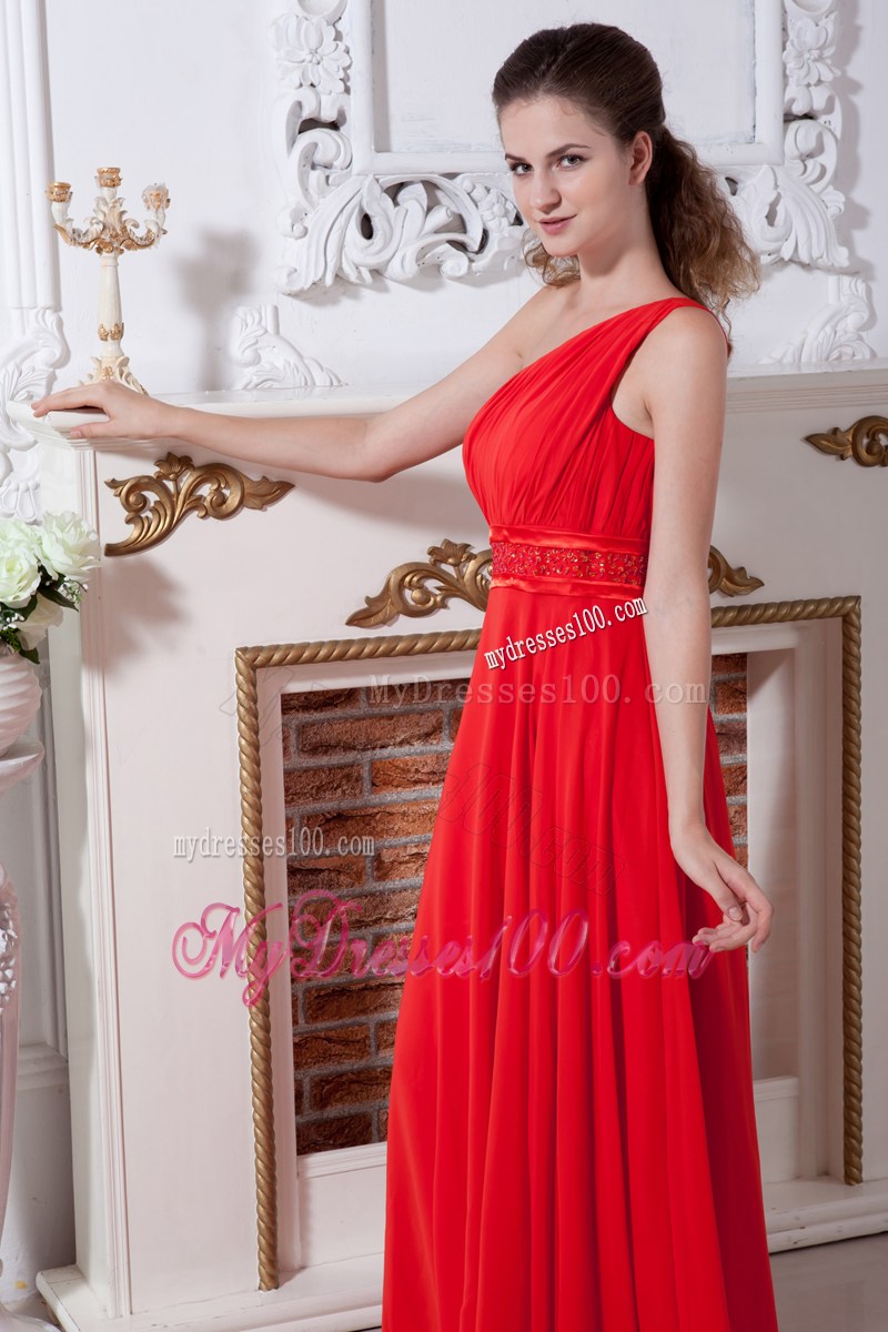 Simple Red One Shoulder Prom Graduation Dress Empire Floor-length