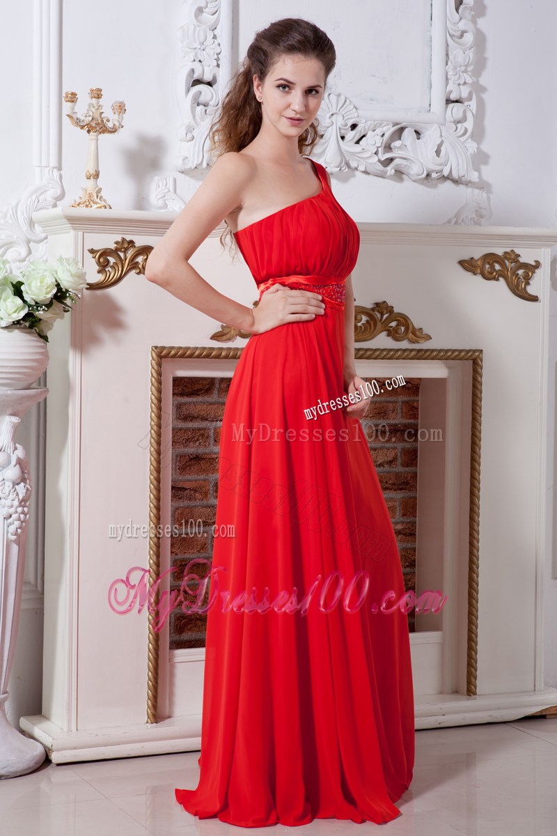 Simple Red One Shoulder Prom Graduation Dress Empire Floor-length