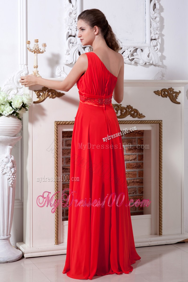 Simple Red One Shoulder Prom Graduation Dress Empire Floor-length