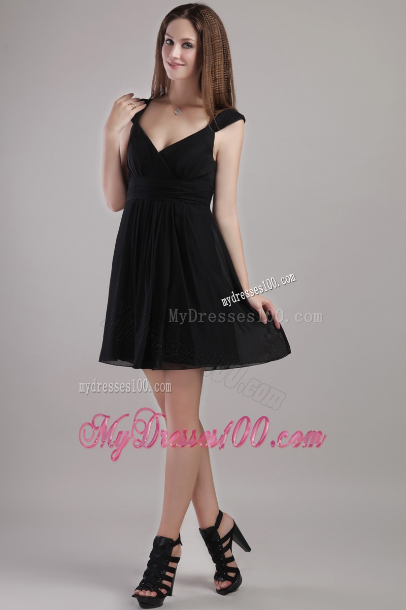 Black Empire V-neck Mini-length Short Prom Graduation Dress