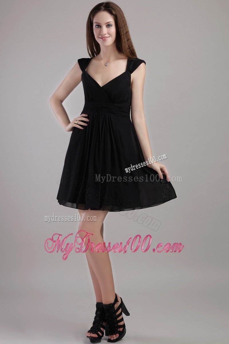 Black Empire V-neck Mini-length Short Prom Graduation Dress