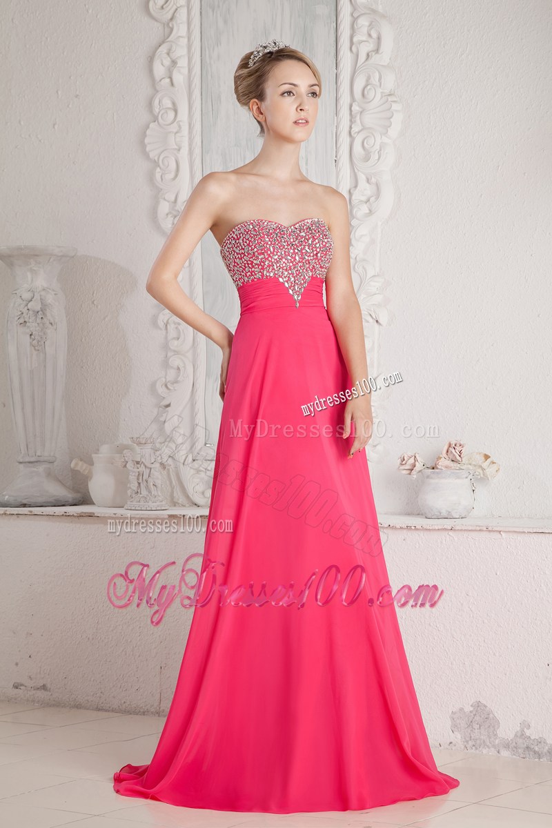 Coral Red Empire Sweetheart Beaded Graduation Dresses Floor-length