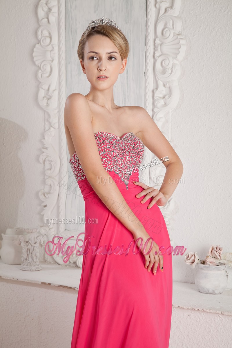 Coral Red Empire Sweetheart Beaded Graduation Dresses Floor-length