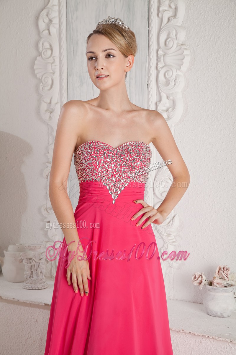 Coral Red Empire Sweetheart Beaded Graduation Dresses Floor-length