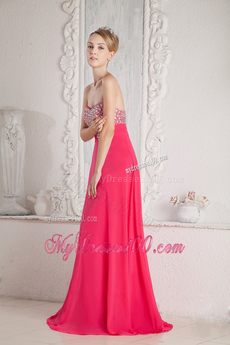 Coral Red Empire Sweetheart Beaded Graduation Dresses Floor-length