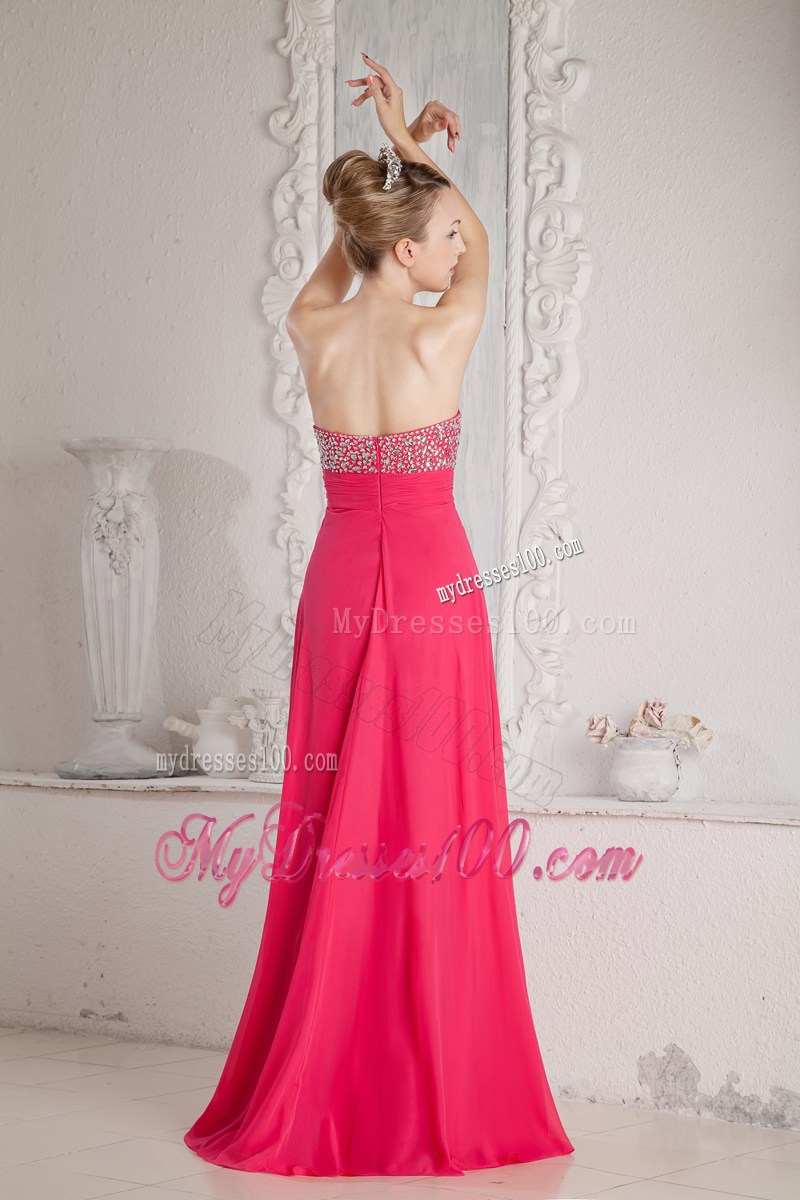 Coral Red Empire Sweetheart Beaded Graduation Dresses Floor-length