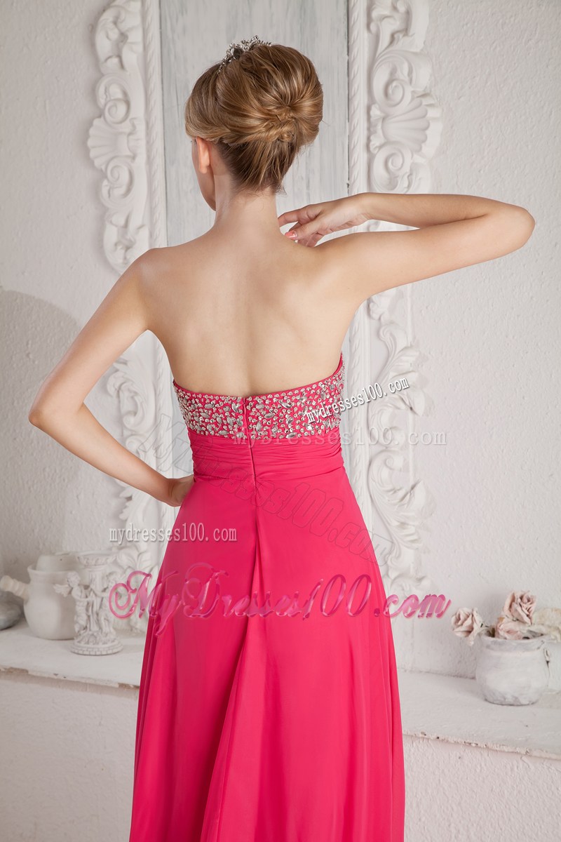 Coral Red Empire Sweetheart Beaded Graduation Dresses Floor-length