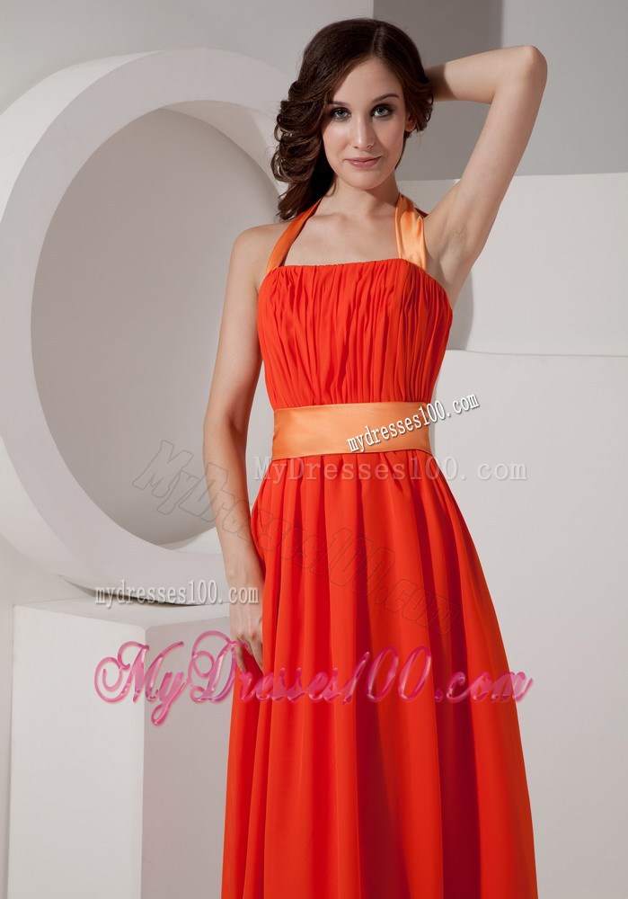 2013 Pretty Orange Red Halter Graduation Dresses with Sashes Ribbons