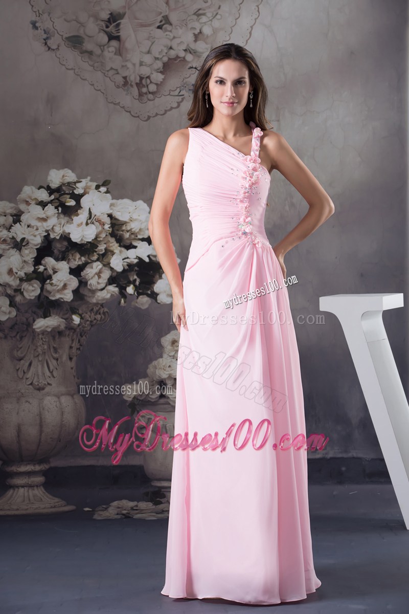 Cute Column One Shoulder Long Pink Prom Graduation Dress for 2013