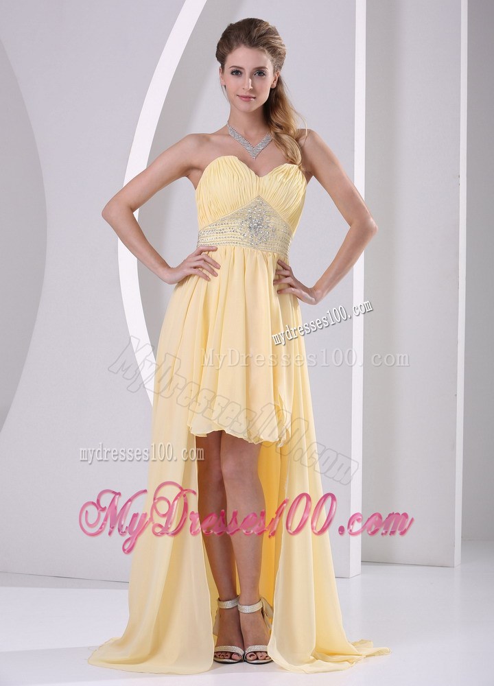 High-low Sweetheart Beaded Light Yellow Detachable Graduation Dress