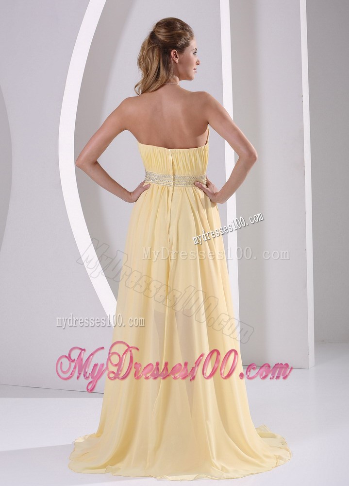 High-low Sweetheart Beaded Light Yellow Detachable Graduation Dress