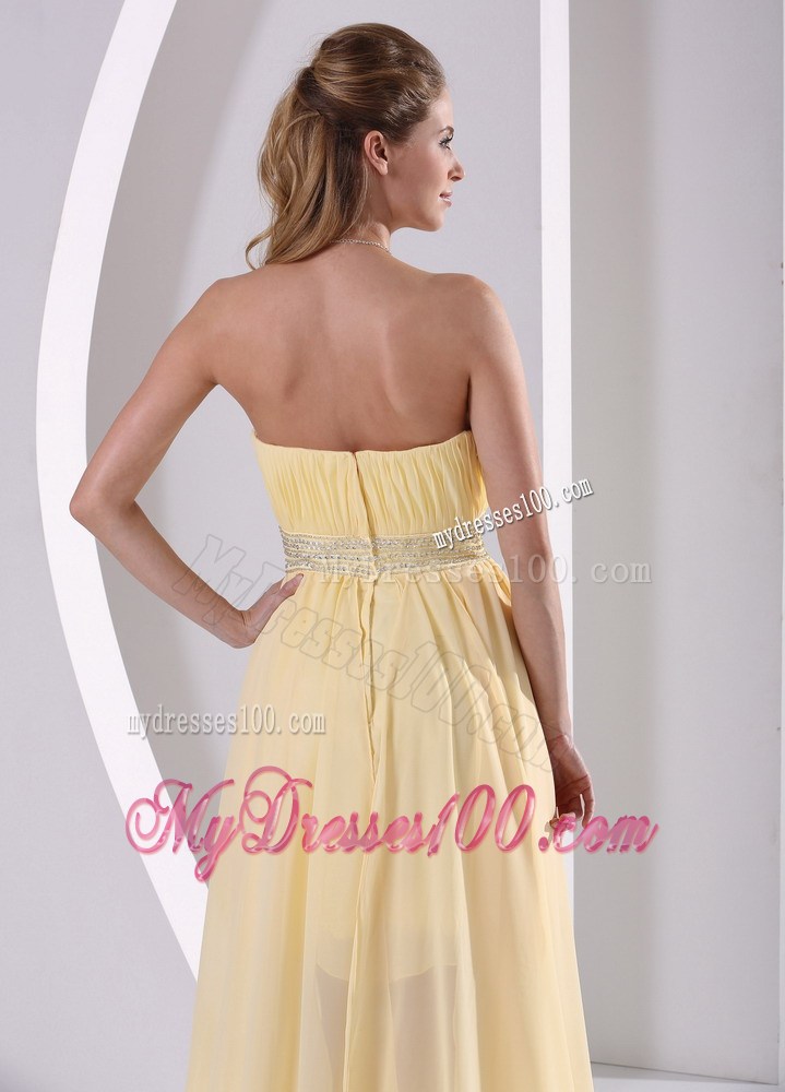 High-low Sweetheart Beaded Light Yellow Detachable Graduation Dress