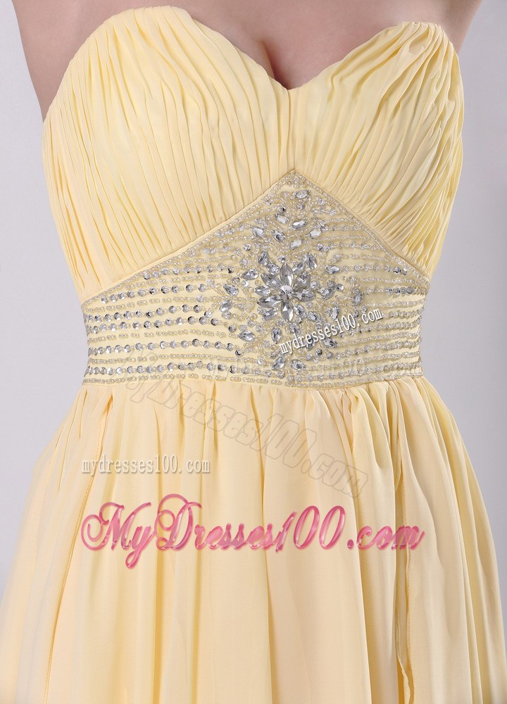 High-low Sweetheart Beaded Light Yellow Detachable Graduation Dress