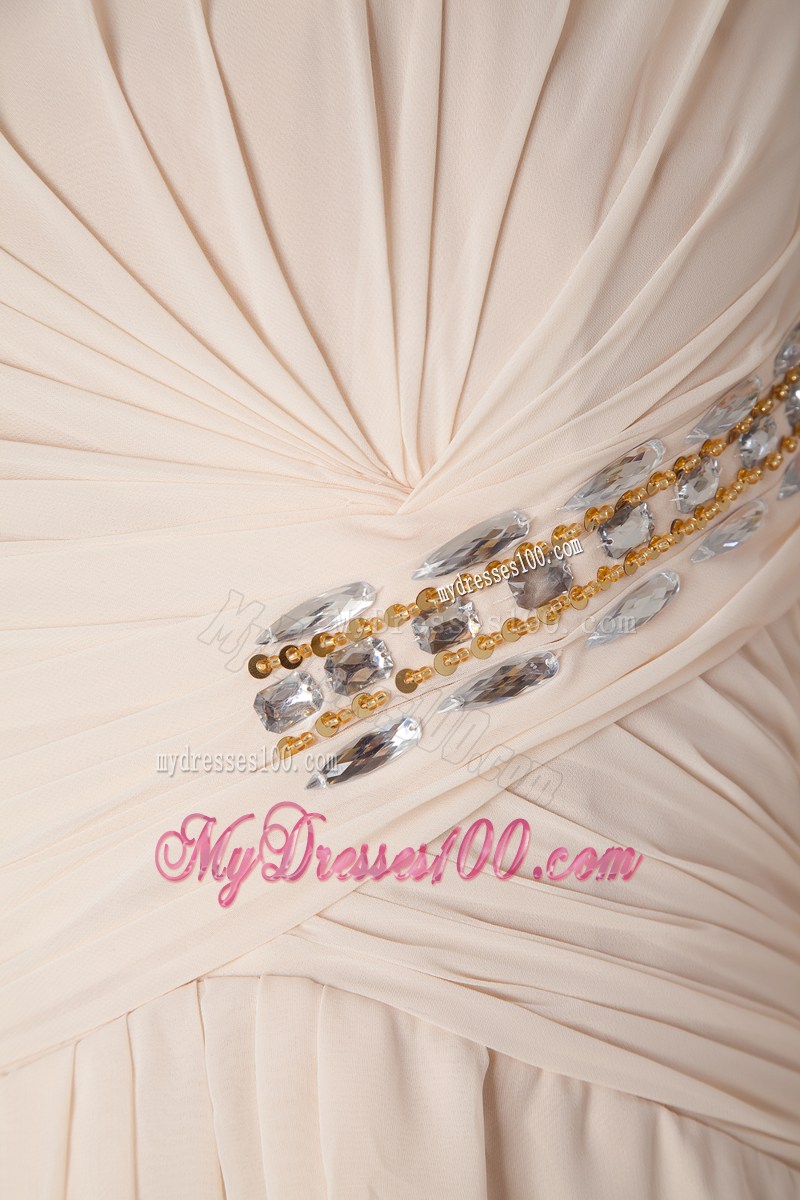 Champagne Empire One Shoulder Graduation Dress with Beading and Ruching