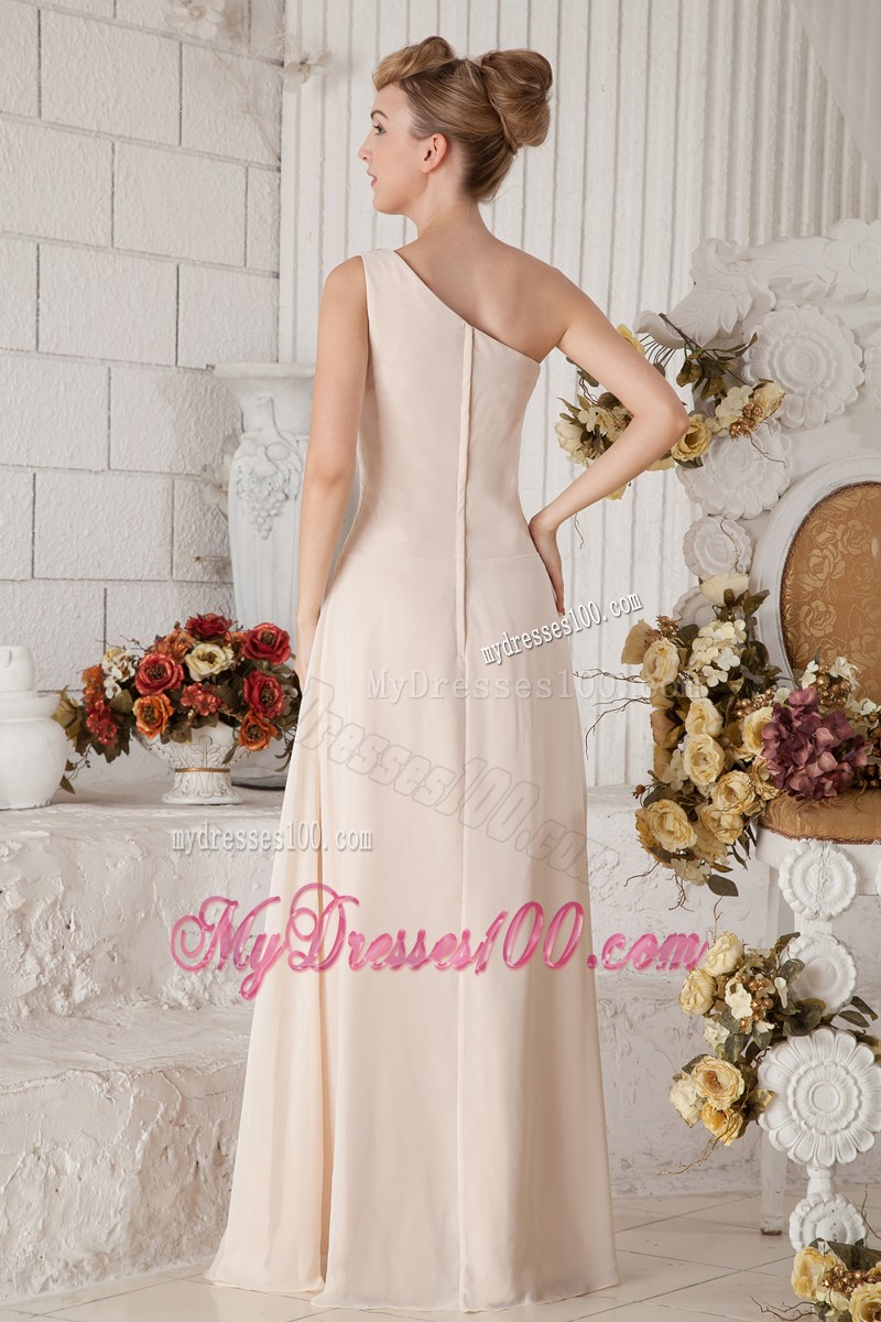 Champagne Empire One Shoulder Graduation Dress with Beading and Ruching