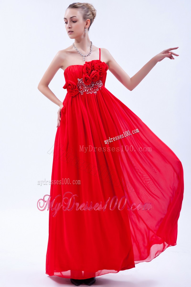 Red Empire One Shoulder Graduation Dresses with Beading and Flowers