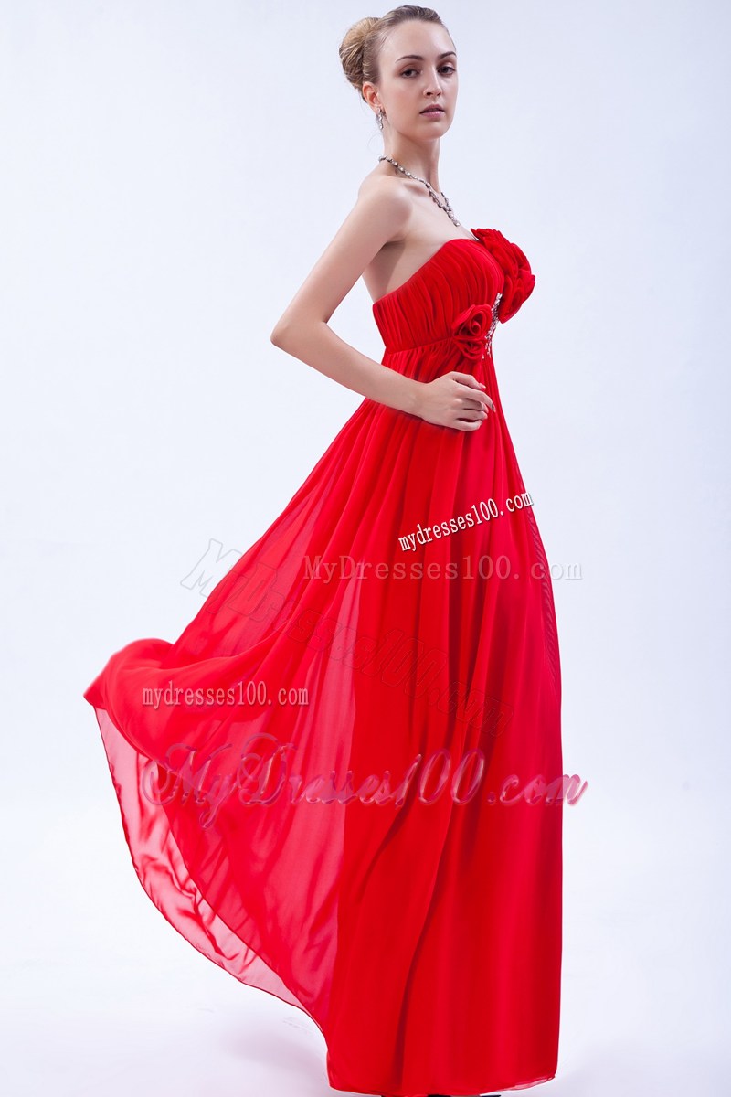 Red Empire One Shoulder Graduation Dresses with Beading and Flowers