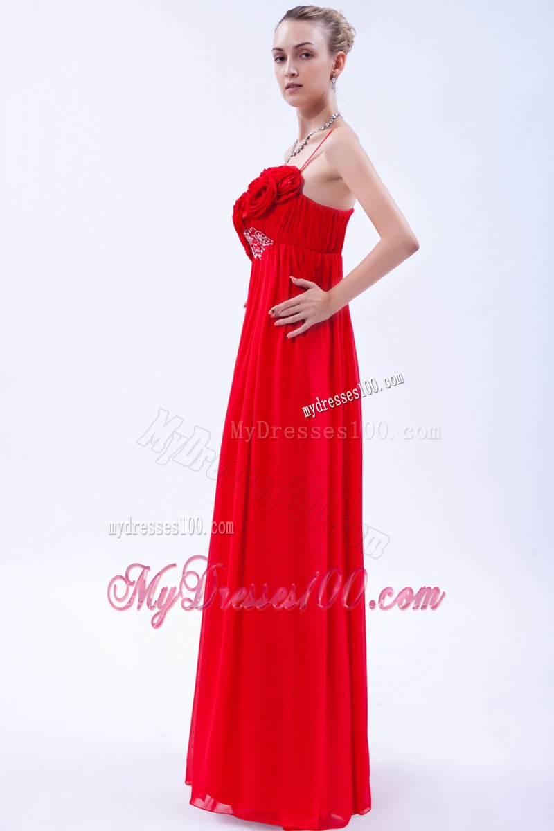 Red Empire One Shoulder Graduation Dresses with Beading and Flowers