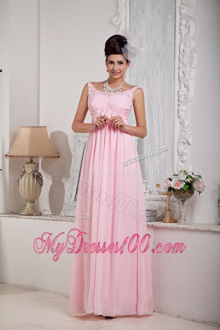 Fashionable Baby Pink Empire Scoop Prom Dress with Beading