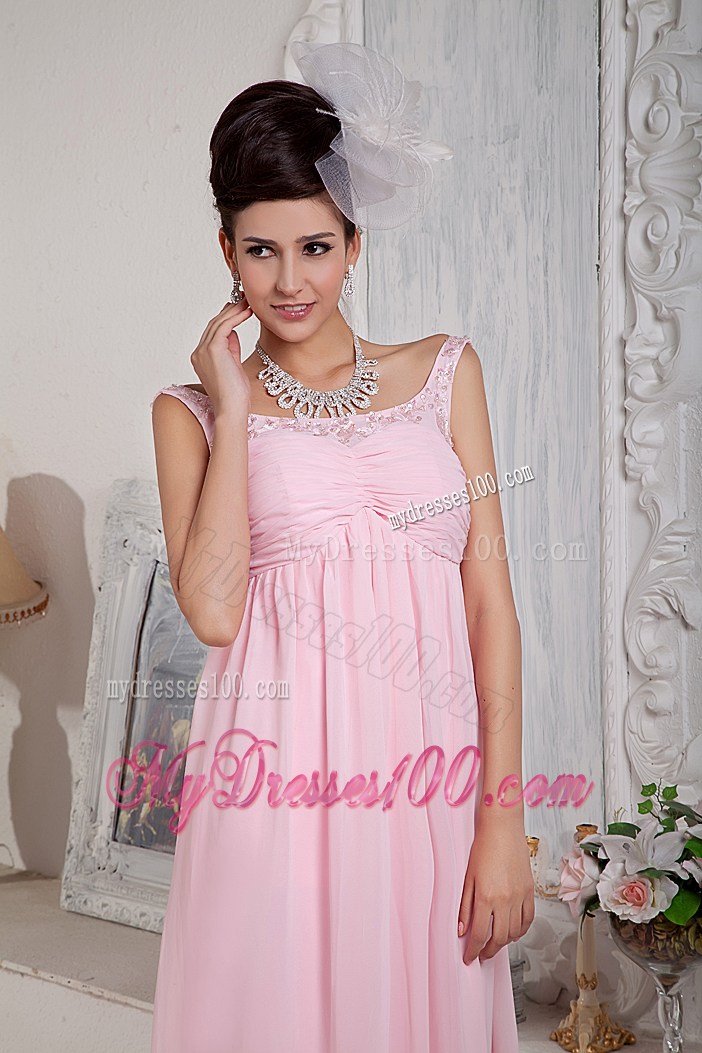 Fashionable Baby Pink Empire Scoop Prom Dress with Beading