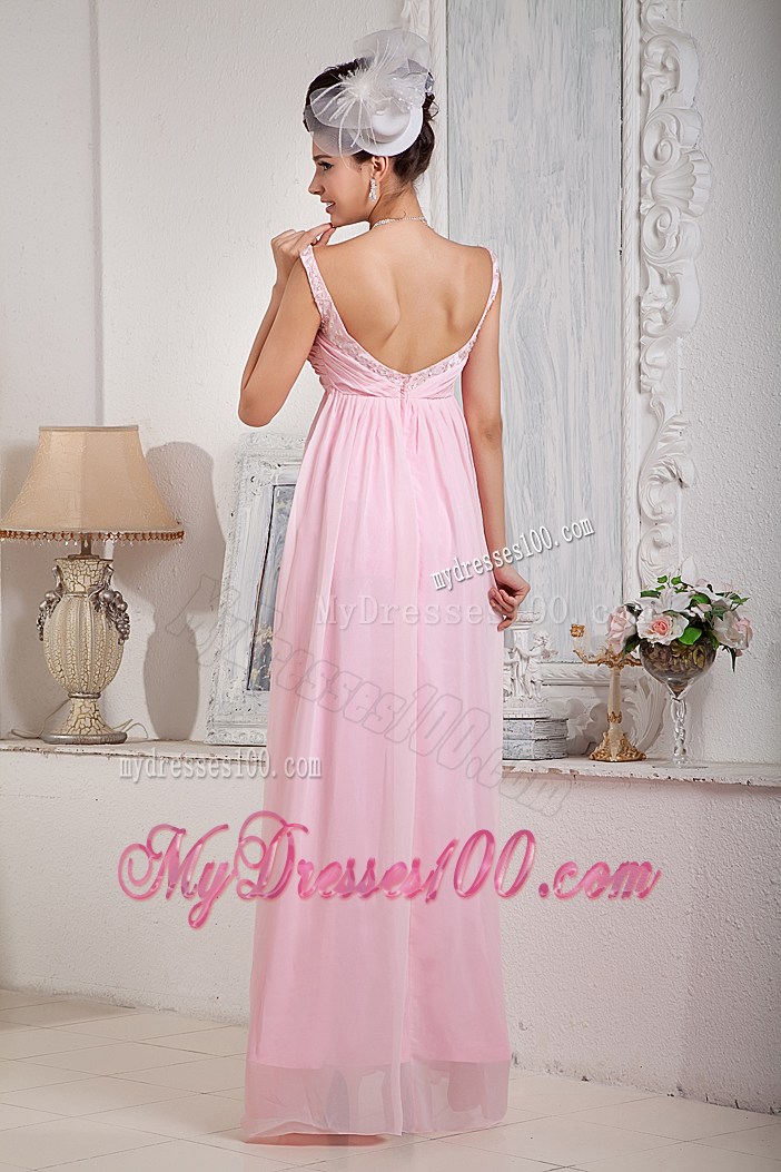 Fashionable Baby Pink Empire Scoop Prom Dress with Beading