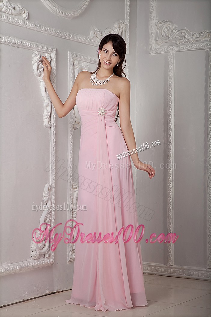 Cheap Baby Pink Graduation Dress with Beading Empire Strapless